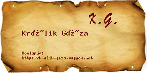 Králik Géza névjegykártya